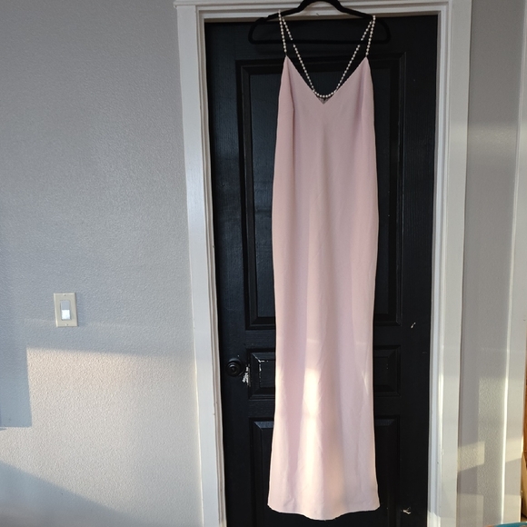 Karl Lagerfeld Light Pink Gown with Adjustable Pearl Straps Size 12 - Picture 1 of 15